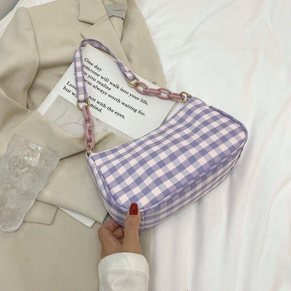 Oxford Cloth Plaid Shoulder Underarm Bags Chain Small Purse Handbag 22*13*6 CM