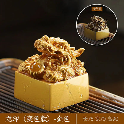 Chinese Resin Color Changing Tea Pet Dragon Imperial Seal Feng Shui Ornament