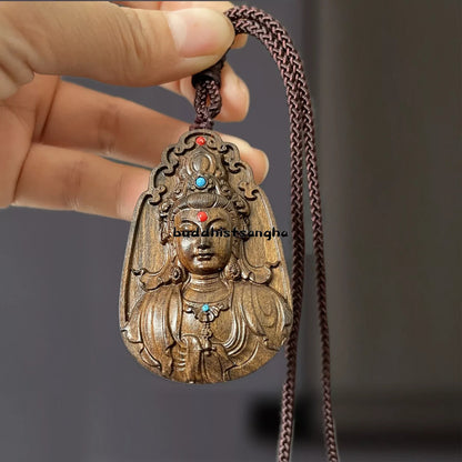Agarwood Guanyin Bodhisattva Pendant Men's and Women's Necklace Sweater Chain