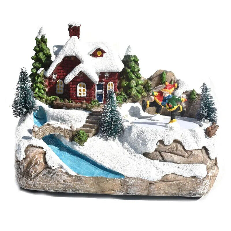 Winter Christmas Village Decorations Resin Luminous Music LED Lamps 16x10.5x14cm