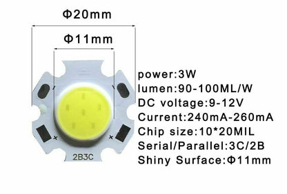 LED Source Chip 15pcs 3W 5W 7W 10W High Power COB Side 11mm Light Bulb Lamp Spot
