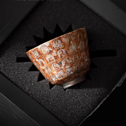 1Pc Chinese Retro Teacup Buddhism Silvering Master Cup Ceramics Tea Tasting Cup