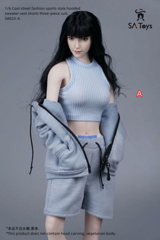 1/6 Female Sports Style Hooded Sweatshirt Tank Top Shorts F 12”ph Action Body
