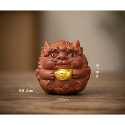 Purple Clay Tea Pet Lucky Small Dragon Ornament 8.2cm Tea Statue Tea Set Craft
