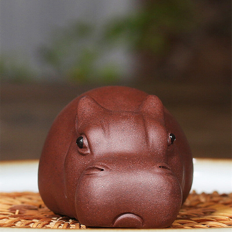 Hippo Statue Handmade Tea Pet Yixing Zisha Purple Clay Table Decoration Ornament