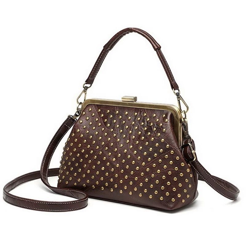 Vintage Rivet Handbag Crossbody Purse Synthetic Leather Shoulder Bag 24*10*18 CM