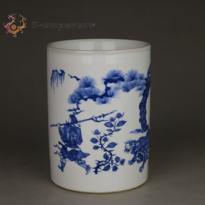 5.2" Chinese Blue White Porcelain Guiguzi Go Downhill Brush Pot Collect