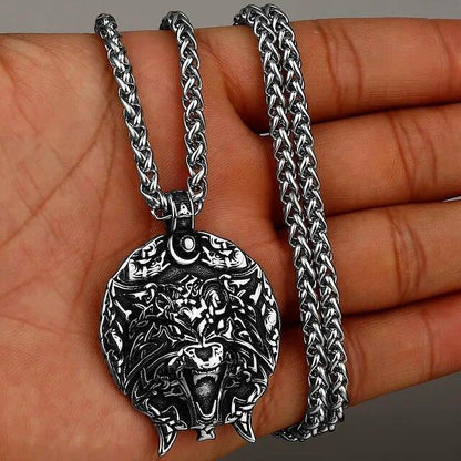 Wolf Necklaces Viking Style Wolf Head Pendant Runes Stainless Steel Necklace