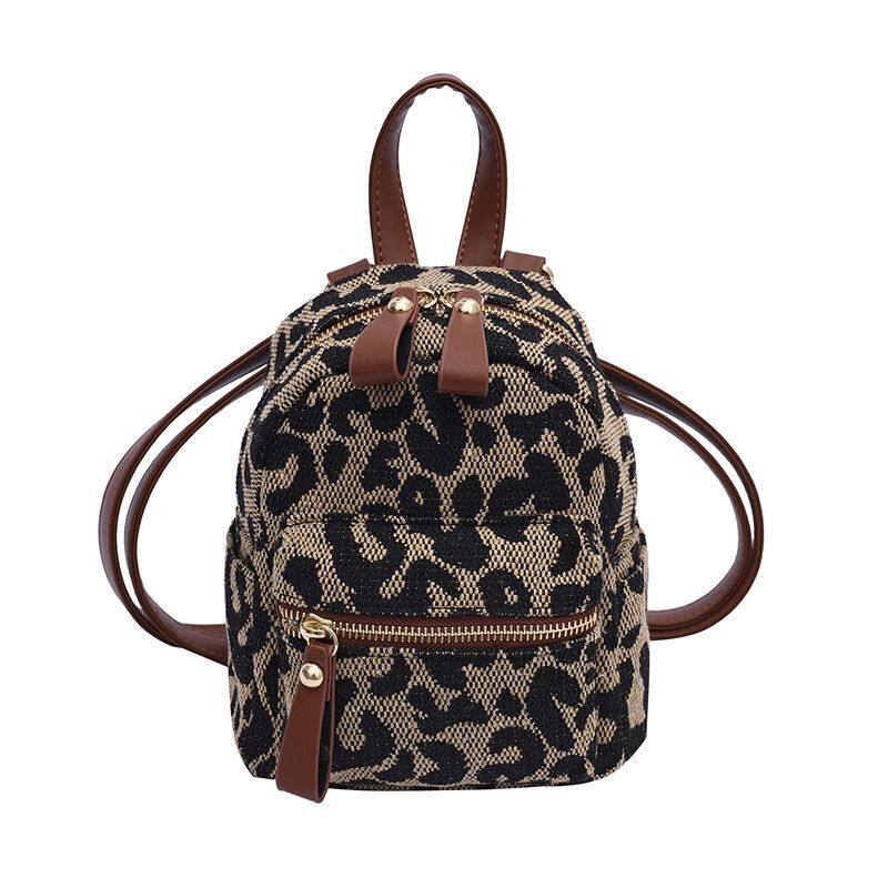 Fashion Backpack Leopard Nylon Shoulder Bag Small School Bag Travel Rucksack 1PC