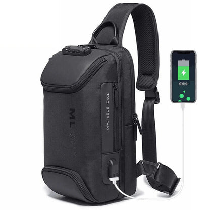 Men's Lock Shoulder Bag USB Cross Body Chest Bags Travel Crossbody Pack Pack