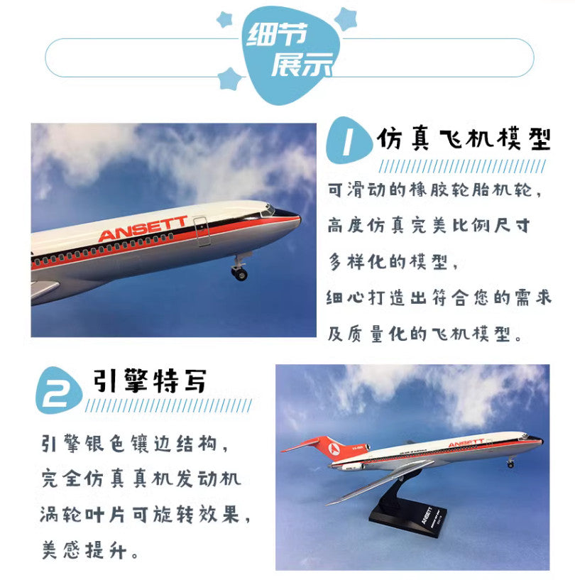33CM 1:150 Risesoon ANSETT BOEING 727-200 Airplane ABS Plastic Aircraft Model