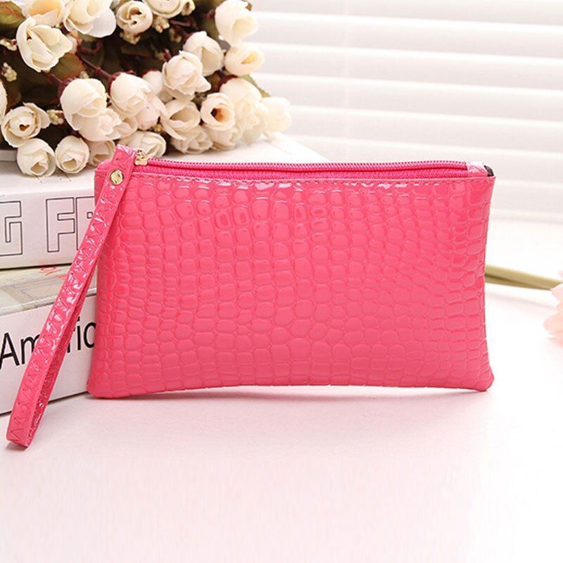 Synthetic Leather Wallet Clutch Bag Wrist Strap Handbag Cash Holder 19*11*1.5 Cm