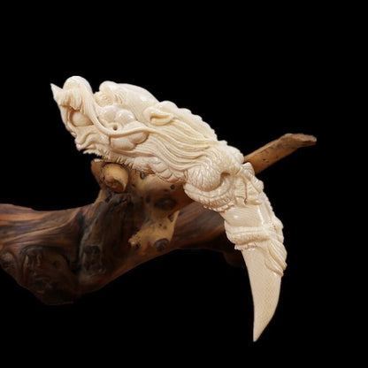 Hand Carved Dragon Tooth Tip Plate Ornament Pendant Corner Carving Technique