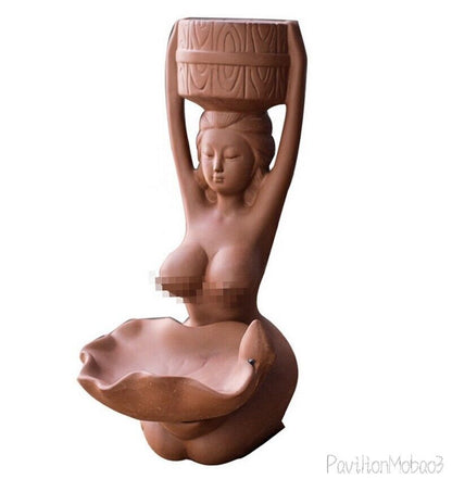 Chinese Zisha Backflow Incense Burner Statue Naked Beauty Girl Home Decor