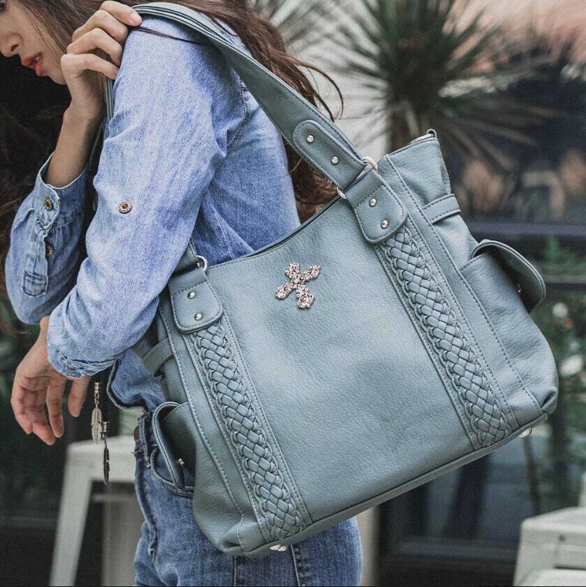 Celela Original Women Concealed Carry Braided Tote Shoulder Handbag Purse bags