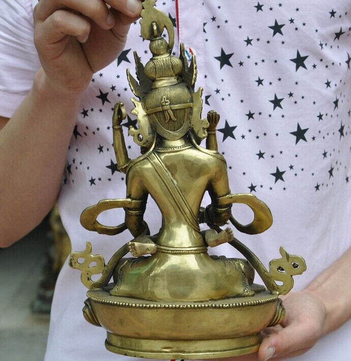 7.08"Old Tibetan Bronze gilt Vajra Mandkesvara Yab-Yum Happy Buddha Statue