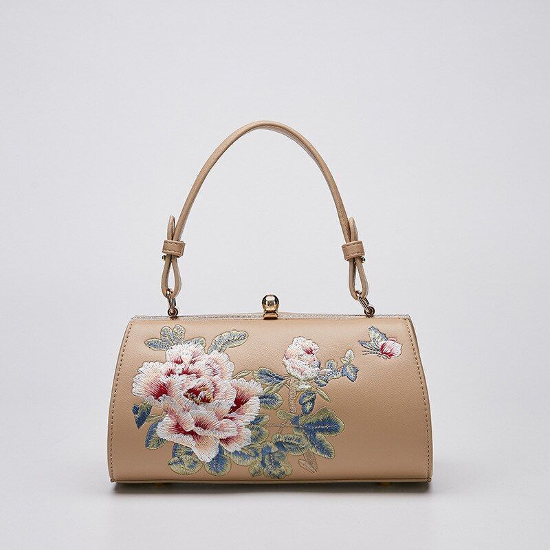 Embroidery Shoulder Bag Retro Synthetic Leather Floral Small Purse 23*12*11.5 CM