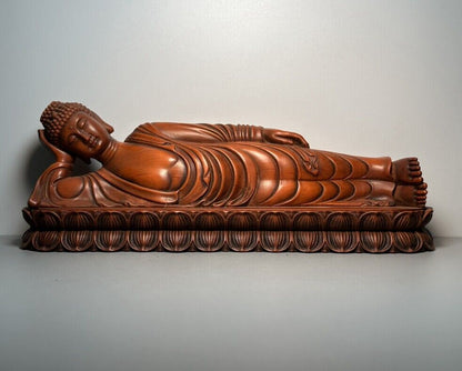 Vintage Wooden Carving Reclining Buddha Statue Ornaments Woodwork Sculptures Art
