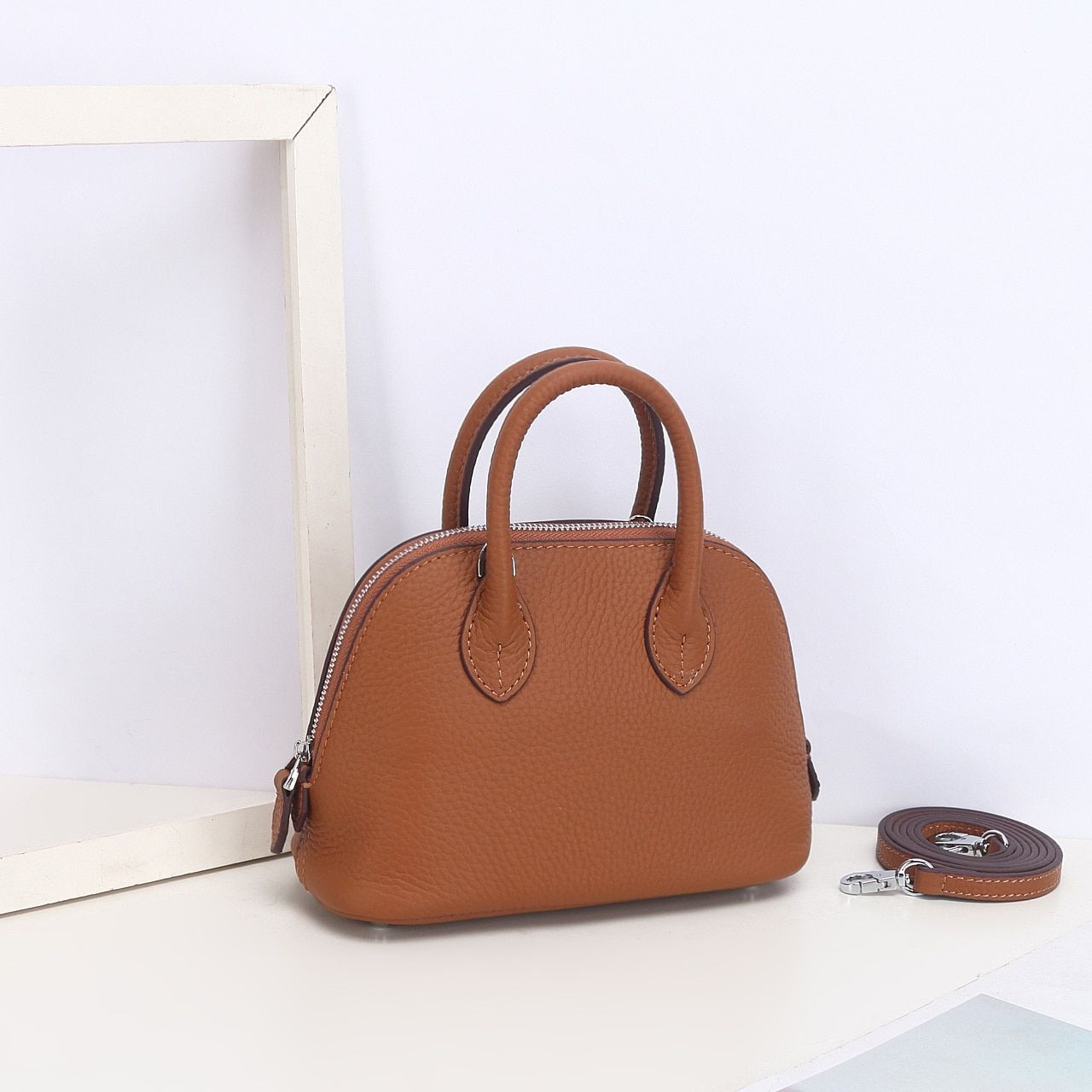 Shell Bag Messenger Purse Cow Leather Simple Shoulder Bag Handbag Small Pouch