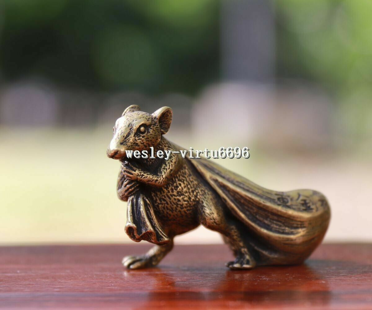 6 cm Pure Bronze Copper Zodiac Animal Rat Mouse Bring Wealth Sack Statue