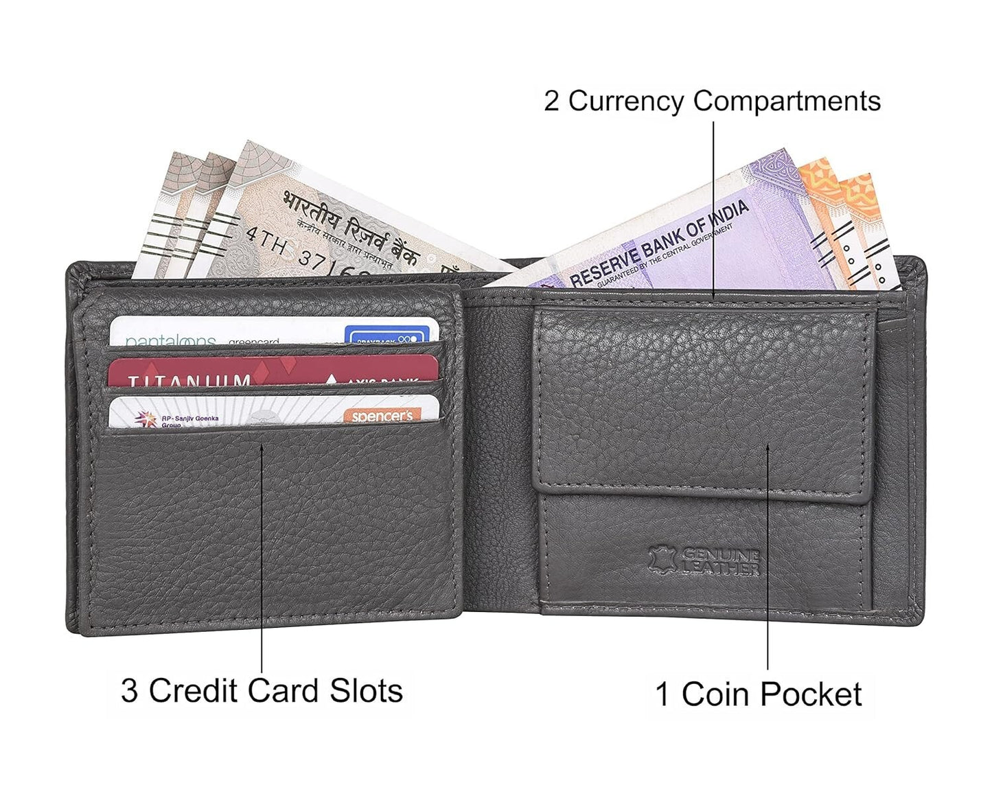 New Grey Bi-Fold Leather Men's Wallet RFID Protection Gift Item