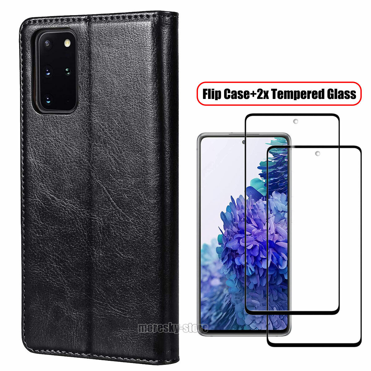 For Samsung Galaxy S20 FE /FE 5G Case, Shockproof Leather Cover + Tempered Glass