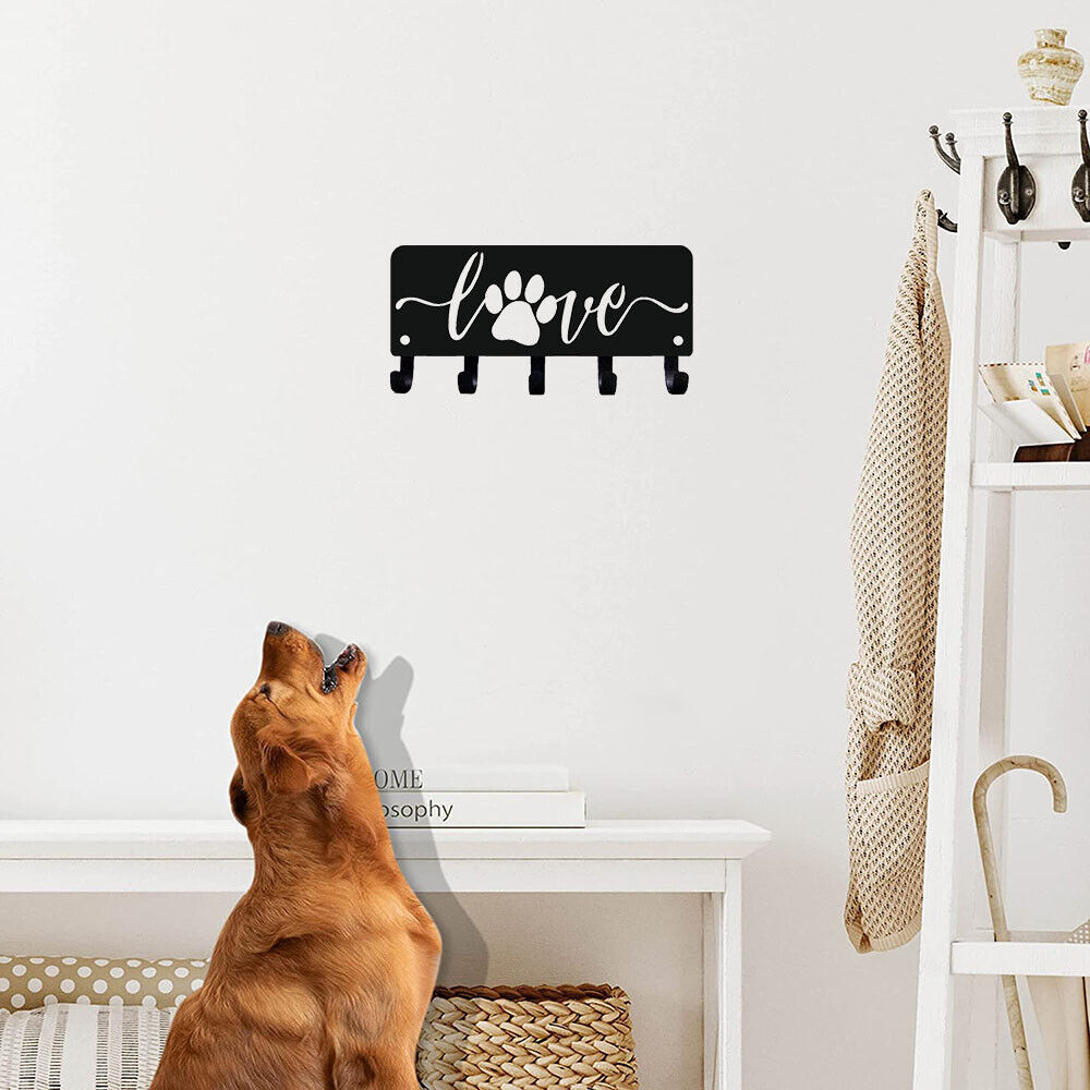 Puppy Dog Love Key Rack Hanger & Organizer - 6 inch/9 inch Wide Metal Wall Art