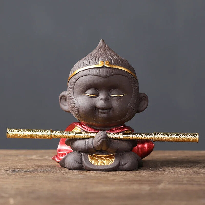 1PC Handmade Purple Clay Monkey King Figurine Tea Play Tea Pets Tea Table Decor