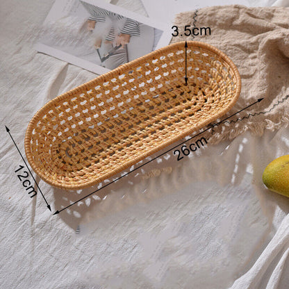 Handwoven Bread Basket Rattan Wicker Storage Tray Tea Drinks Snack Holder NEW