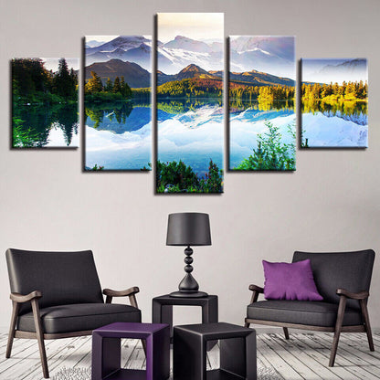 Canvas Pictures Modular Home Decor 5 Pieces Magnificent Mountain And River
