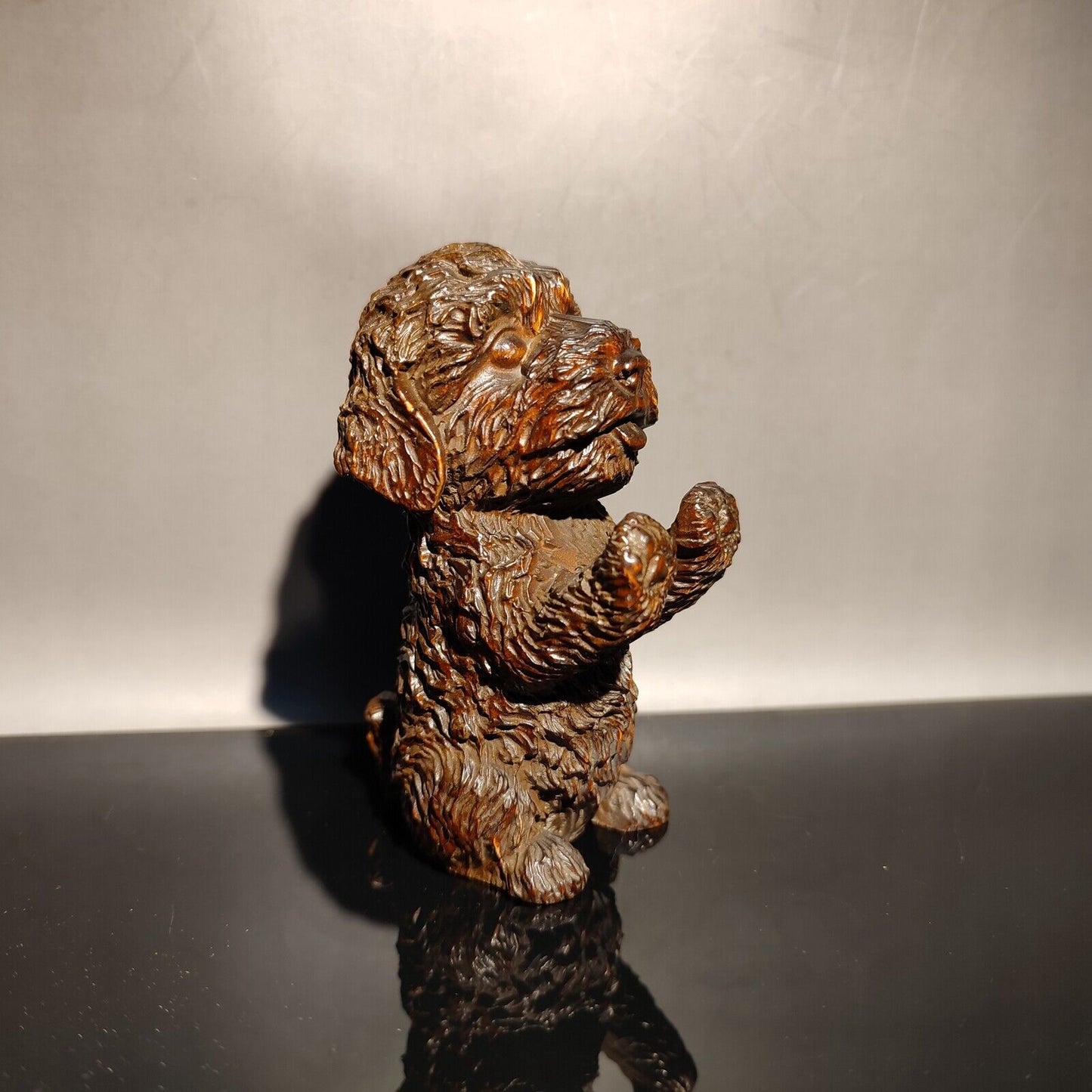 vintage wood carved wooden sculptures Foo Dog statue gift mini Poodle pet miss