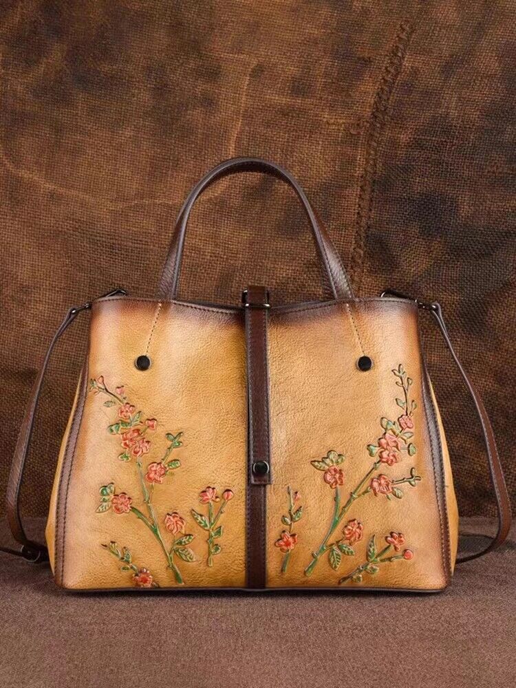 Fashionista Beautiful Flowers Expandable Leather Shoulder Tote Bag