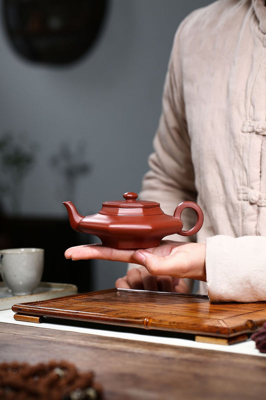 China Yixing Zisha Pottery Clovershrub Clay Handmade 180cc Eight Sides Teapot