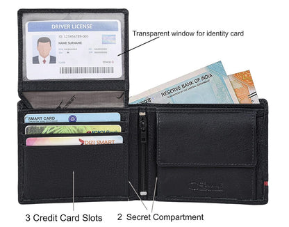 New Black/Red Bi-Fold Leather Men's Wallet RFID Protection Gift Item