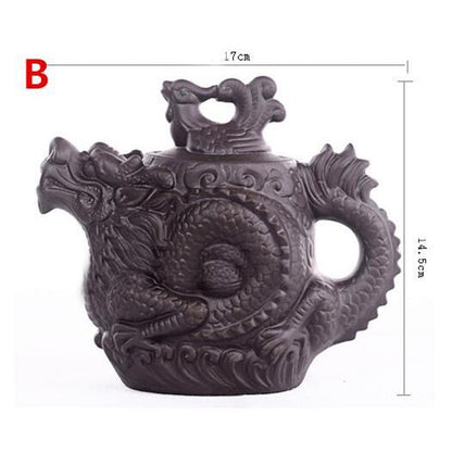 Ceramic Teapot Tea Pot Dragon Phoenix Tea Kettle Tea Infuser Purple Clay Tea Set