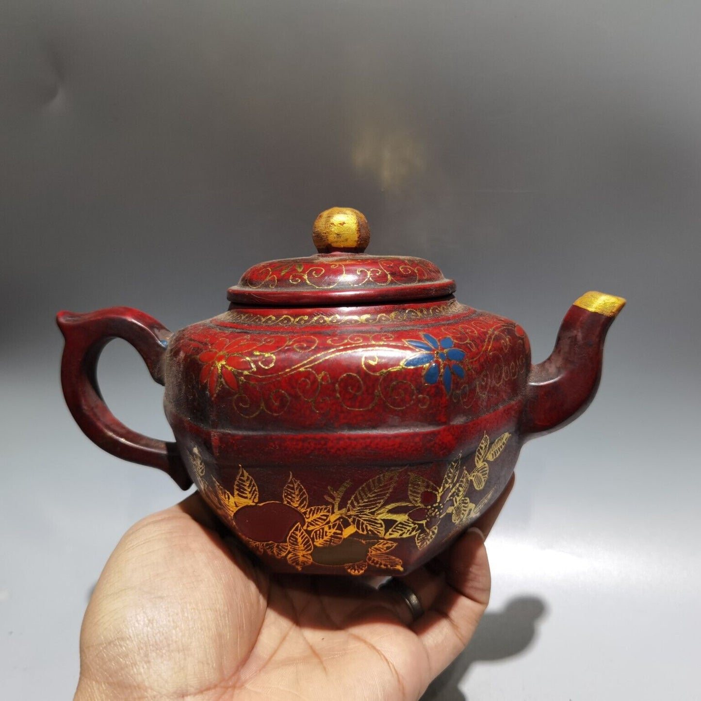 Chinese Yixing Purple Clay Teapot Zisha Ceremony Enamel Fine Teaware Collectible