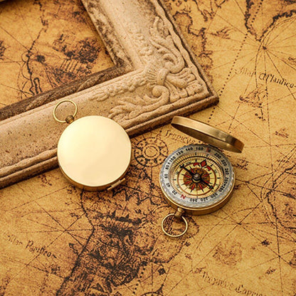 Mini Luminous Retro Flip Compass Pure Copper Camping Hiking Outdoor Tool 48*13MM