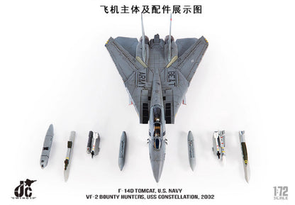 JC Wings 1:72 F-14D TOMCAT,US NAVYVF-2 BOUNTY HUNTERS 2002 Fighter Diecast Model