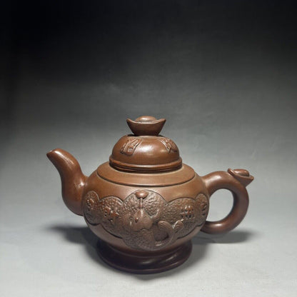 vintage chinese yixing purple clay teapot zisha ceremony carving Collectible art