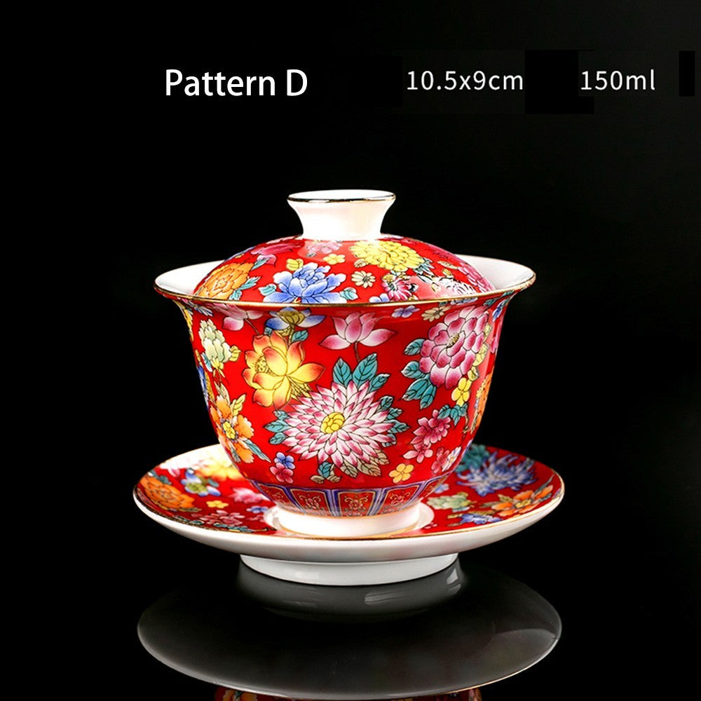 Tea Set Ceramic Gaiwan Floral Tea Cup Lid Saucer Tea Bowl Cup Chinese Porcelain