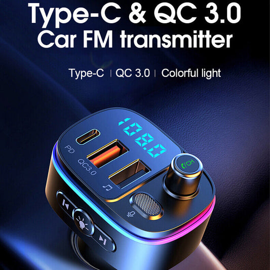 Car Bluetooth FM Transmitter Receiver Radio MP3 Wireless Adapter USB PD Charger