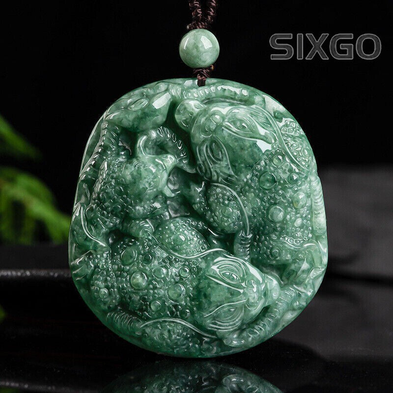 Grade A 100% Natural Green Jade Jadeite Double Dragon Spittor Pendant