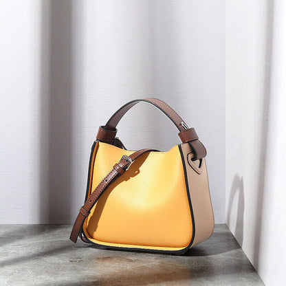 Small Colorblock Leather Bucket Bag Tote Crossbody Shoulder Purse-Fashion Clutch