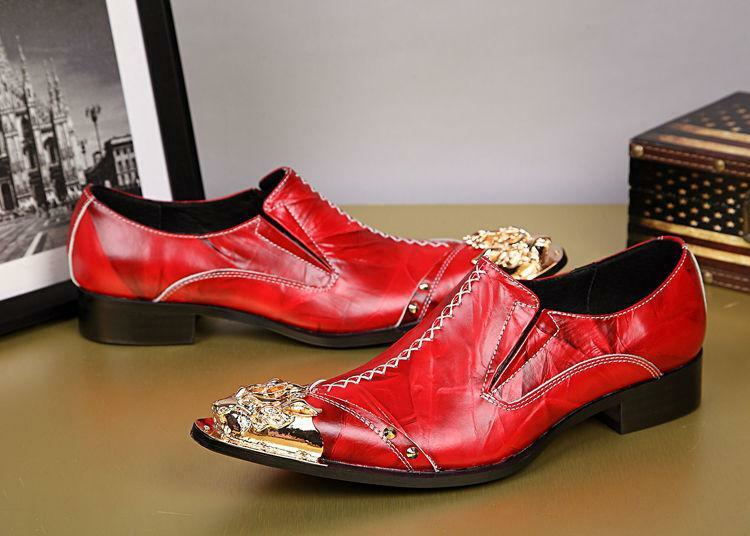 Stylish Mens Leather Slip On Dress Formal Metal Pointed Toe Nightclub Shoes Size