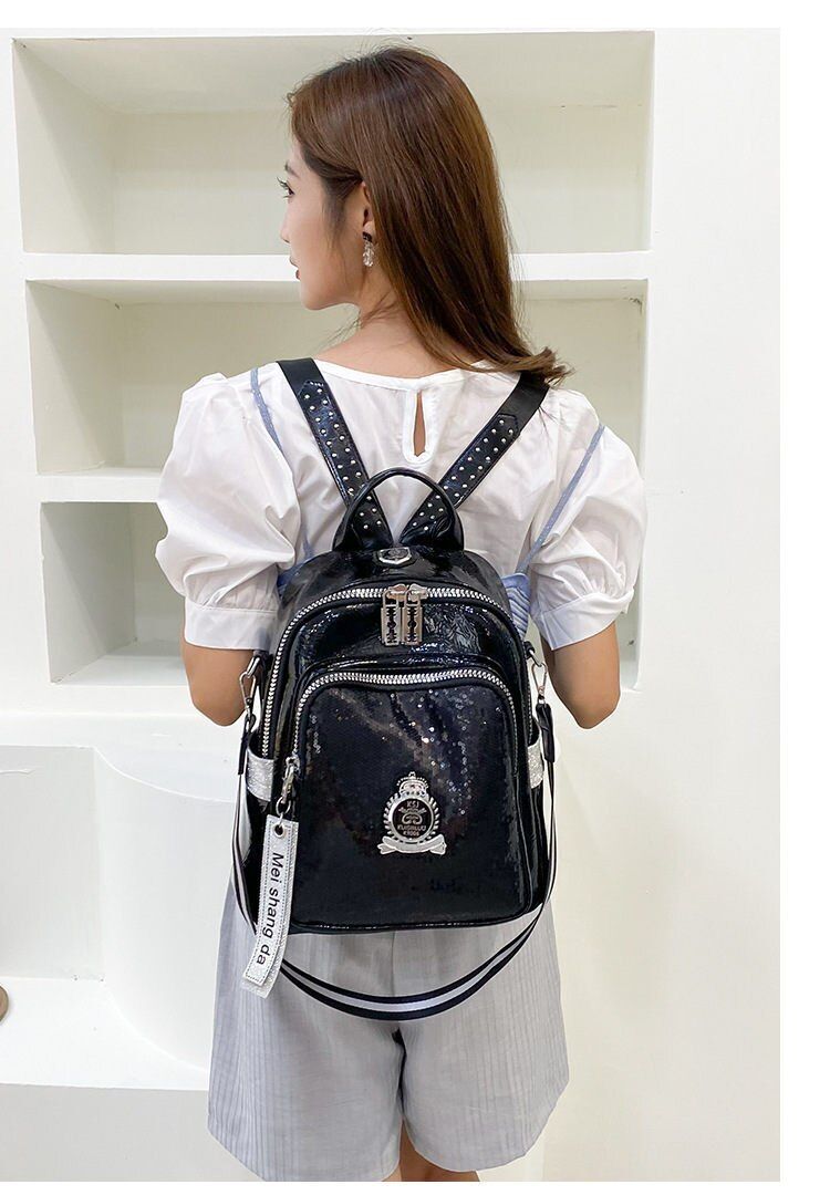 Synthetic Leather Women School Backpacks Black School Bags Retro Traveling 1 PC