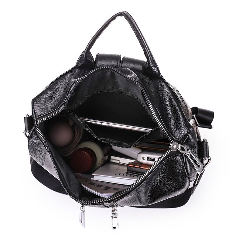 White Backpack Women Leather Travel Rucksack Shoulder Book Bag Waterproof Nylon