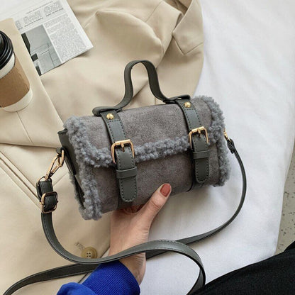 Matte Leather Lambswool Small Handbags Women Shoulder Bags Crossbody Bag Fur