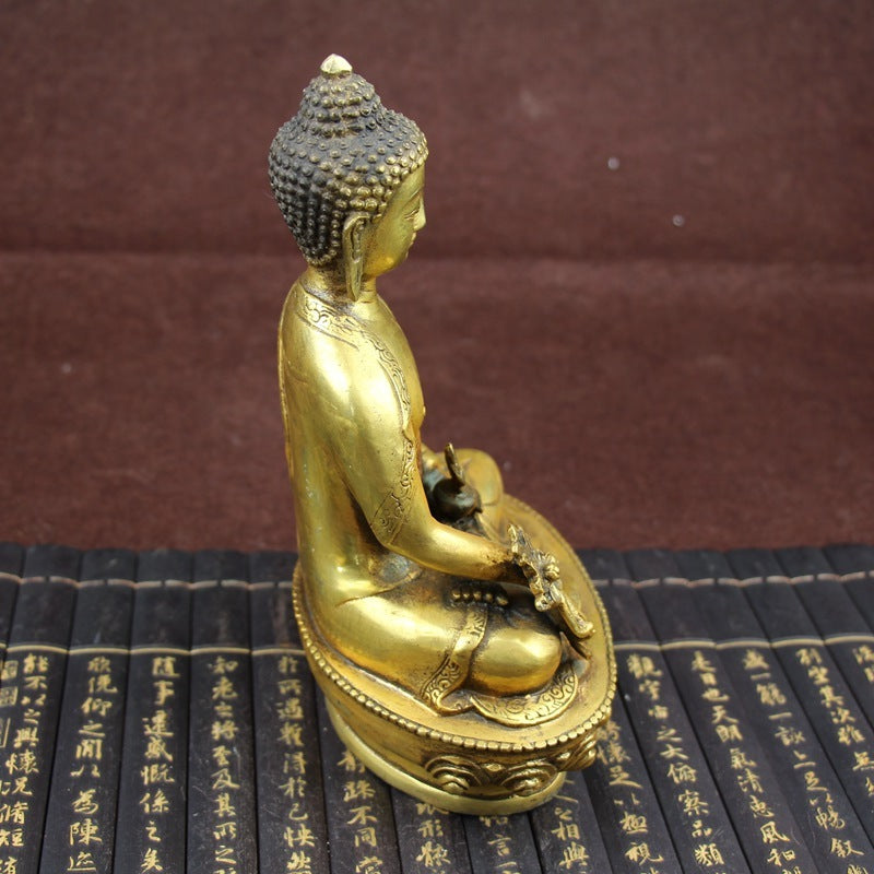 23cm Buddhist Supplies Brass Medicine Buddha Statue Handicraft Collectible