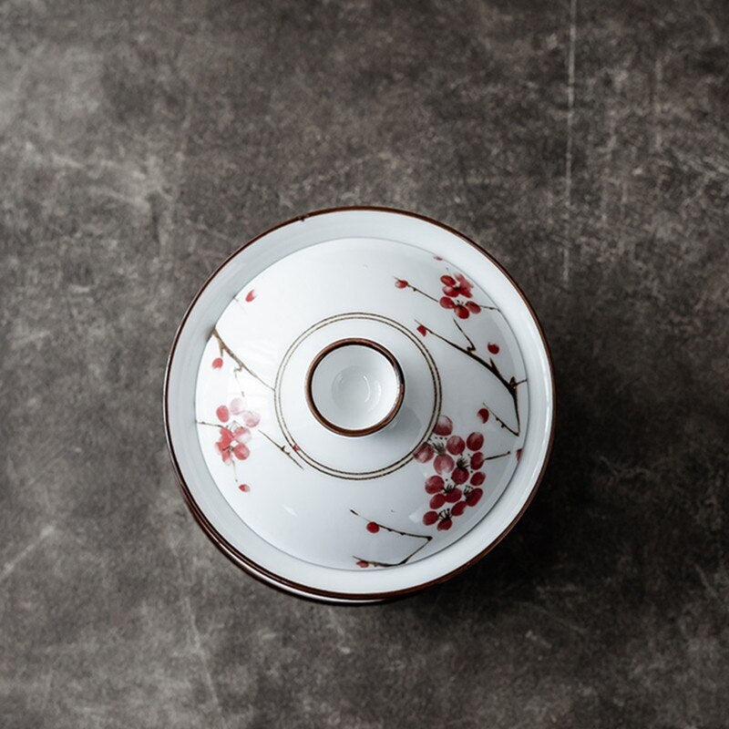 1pc 3.8" Chinese Blue and White Handmade Ceramic Teacup Travel Portable Gaiwan