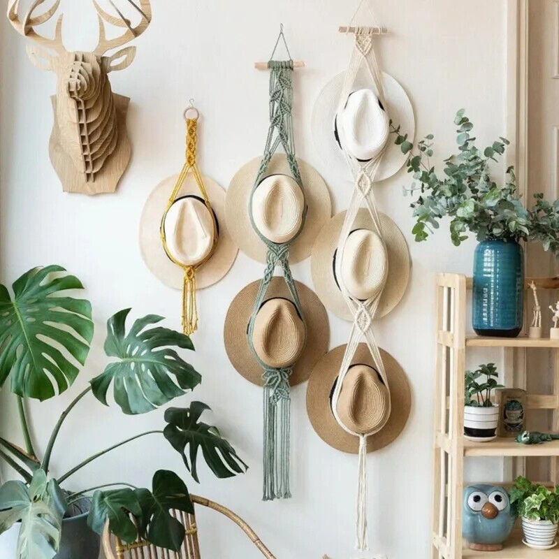 Macrame Tapestry Cotton Rope Boho Wall Hanging Hats Storage Creative Decorations